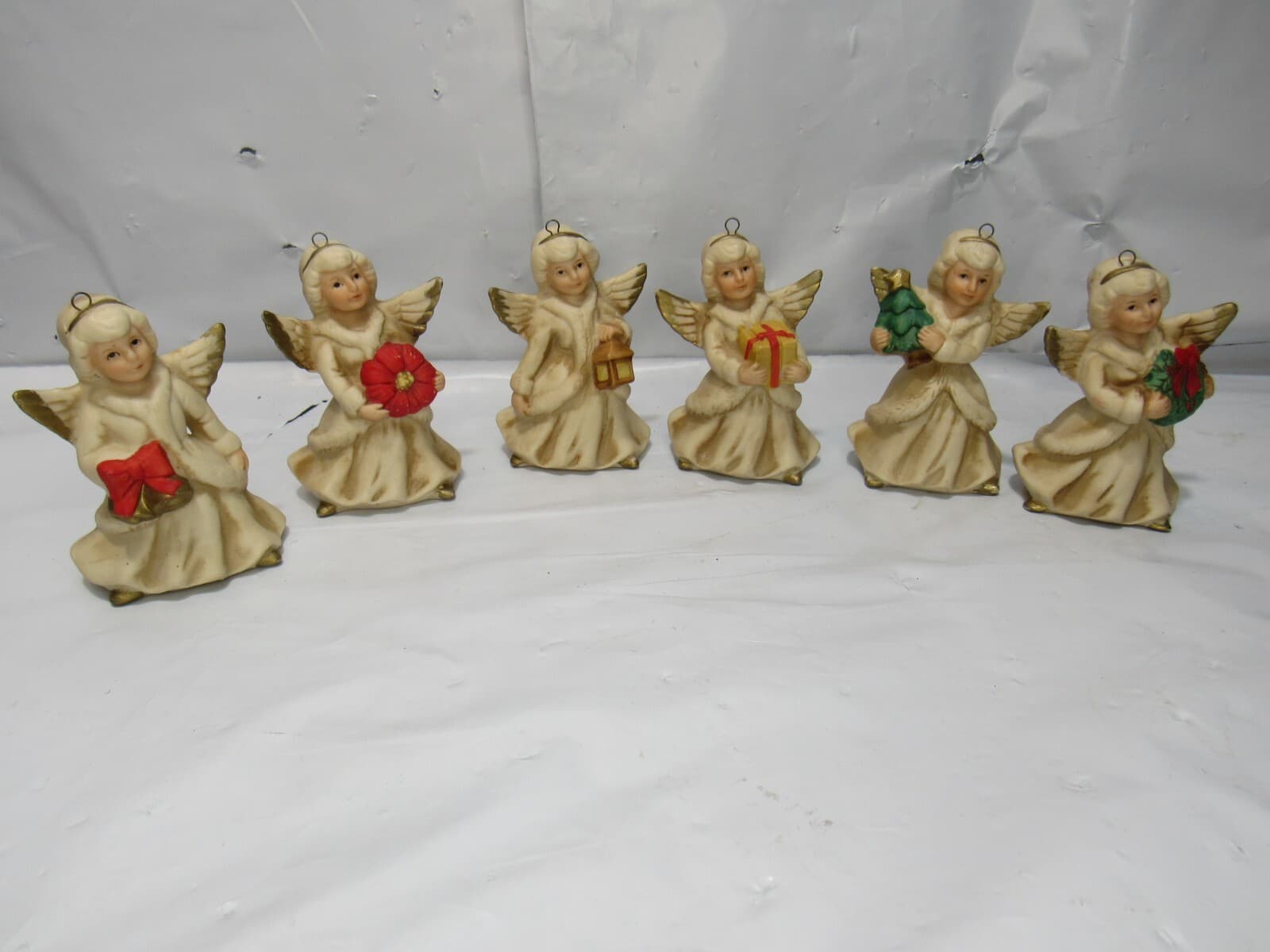 Vtg HOMCO Angel Christmas Ornaments Porcelain Holiday Figurines Set Of 6 Q47M