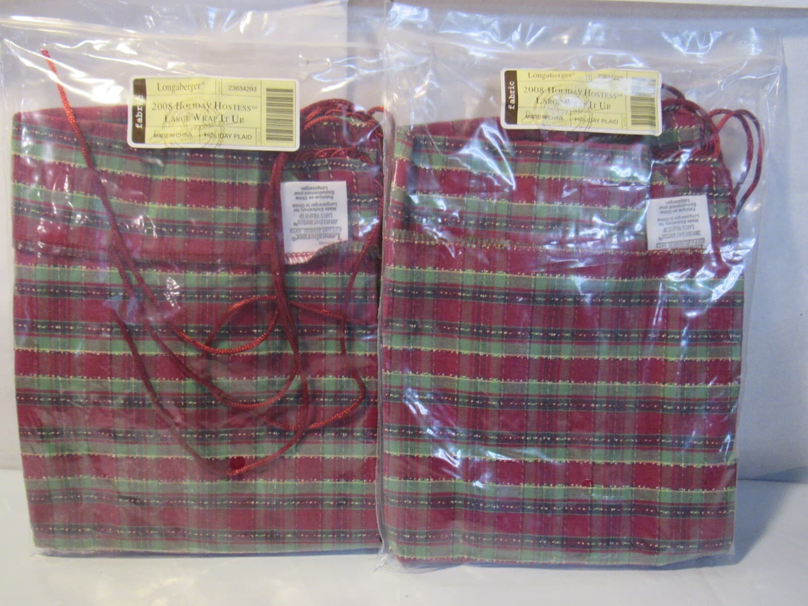 2 Longaberger 2008 Hostess Large Wrap It Up! Basket Holiday Plaid Liner U48J