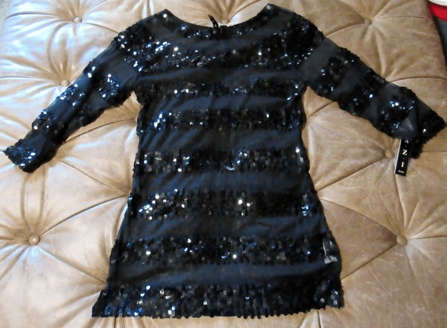A.Z.I. Sequin / Sheer Long Top Womens Size XL NWT Black (I5K)