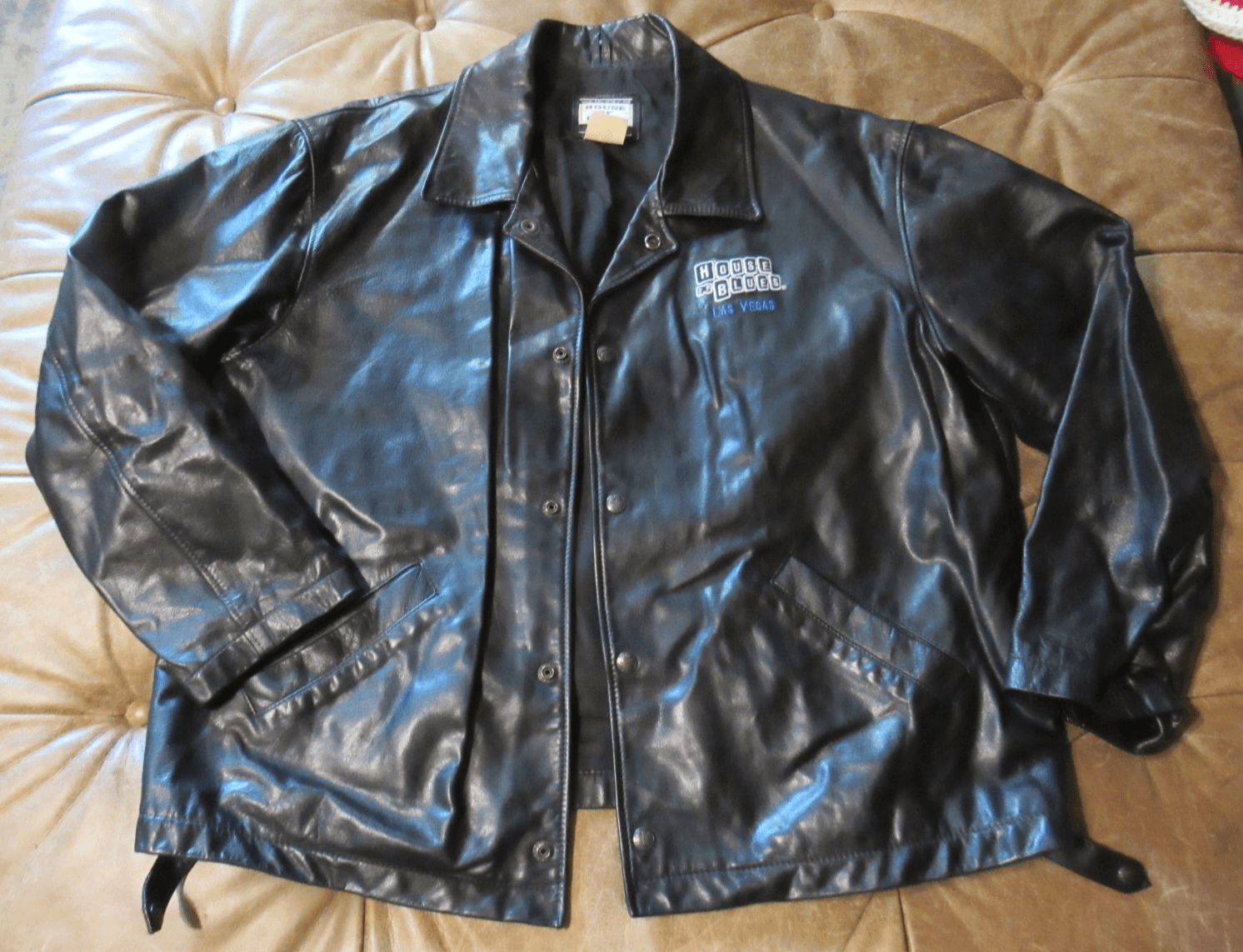 Vintage House of Blues Black Leather Jacket by Roots Size XL Embroidered (I6K)