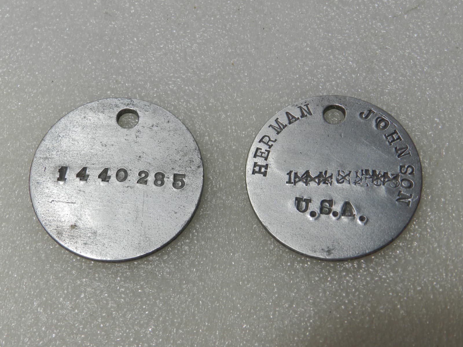 WWI U.S. Army Dog Tag –Herman Johnson – 1917–1918 Original (E86J)