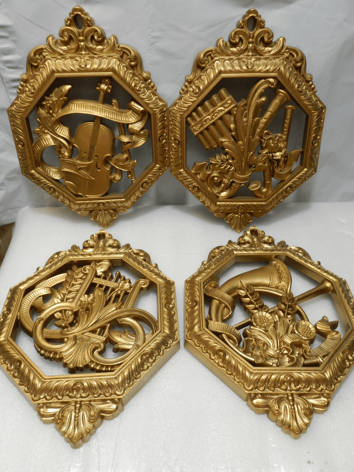4 Vintage Homco Musical Instruments Wall Hanging 7402 A-D Hollywood Regency E82J
