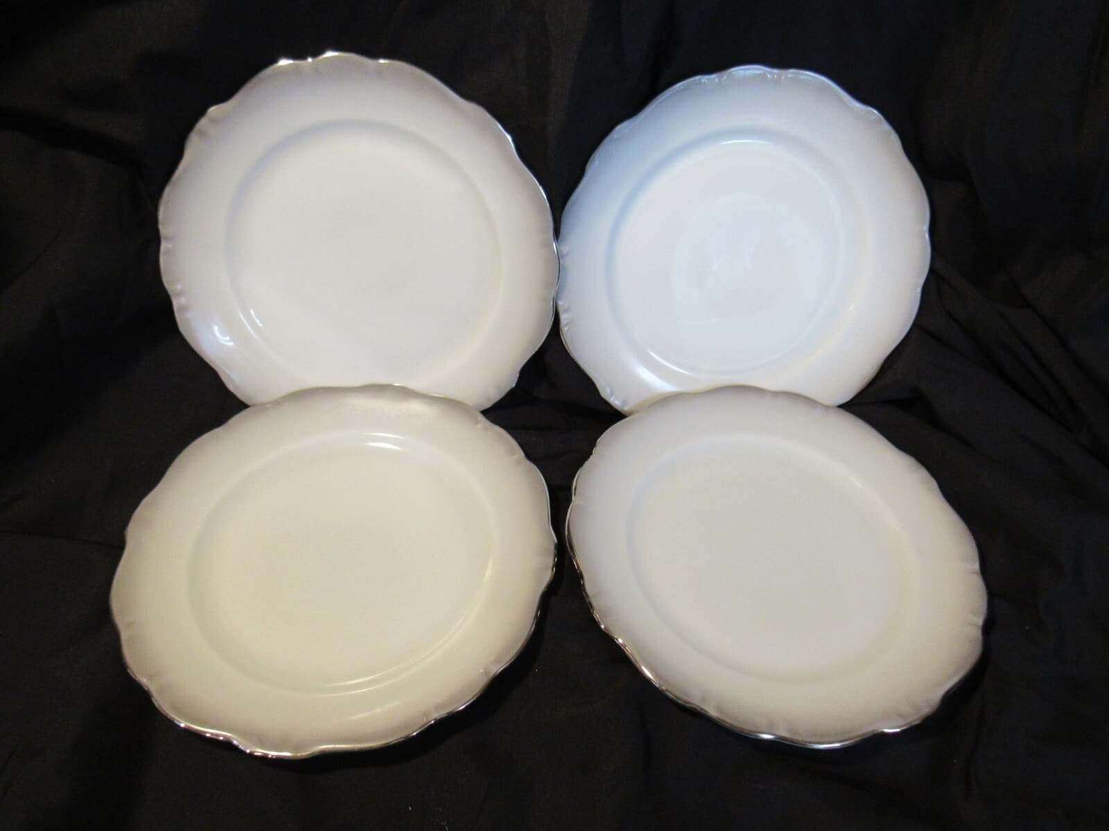 (4) Bread Butter Plate Platinum Baroque J HAVILAND White Gray w Silver Trim G4J