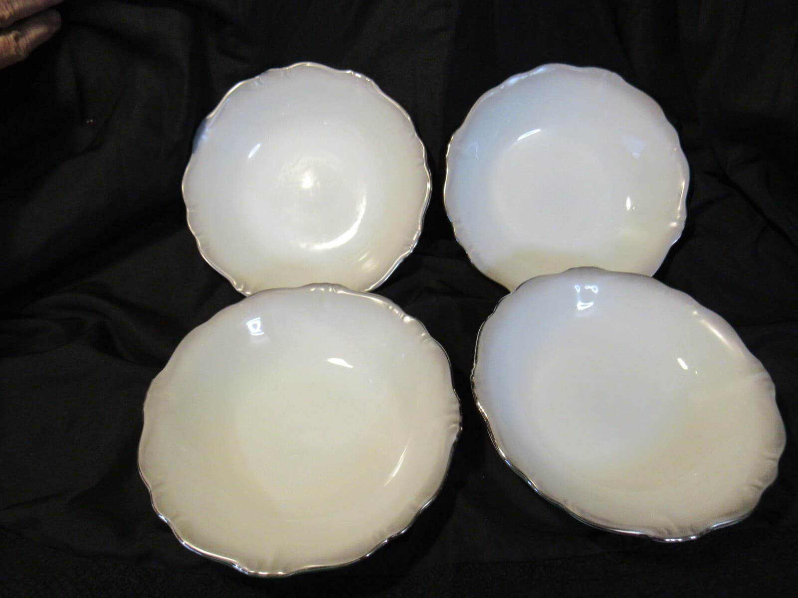 (4) Coupe Soup Bowl Platinum Baroque J HAVILAND White Gray w Silver Trim G6J
