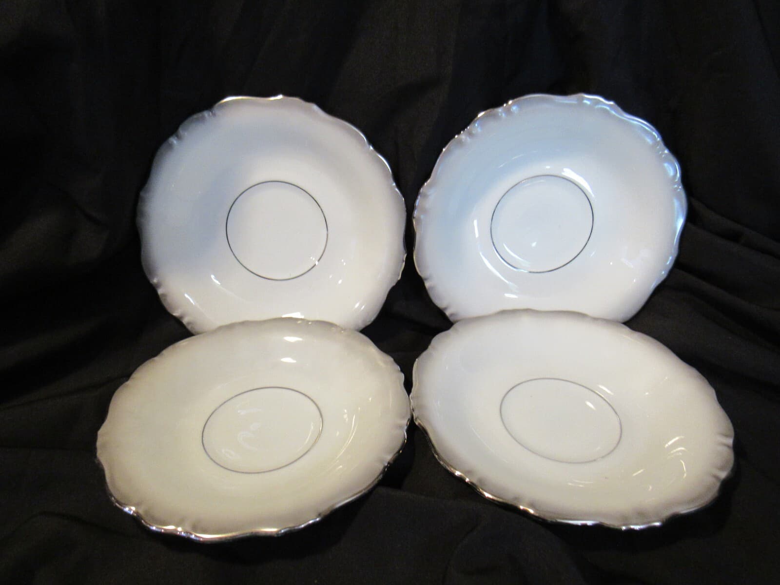 (4) 6 1/4" Saucer Platinum Baroque J HAVILAND White Gray w Silver Trim G5J