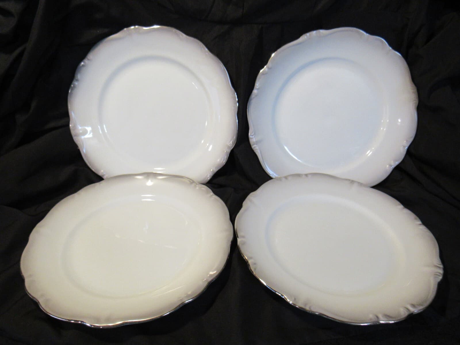 (4) 10" Dinner Plate Platinum Baroque J HAVILAND White Gray w Silver Trim G2J