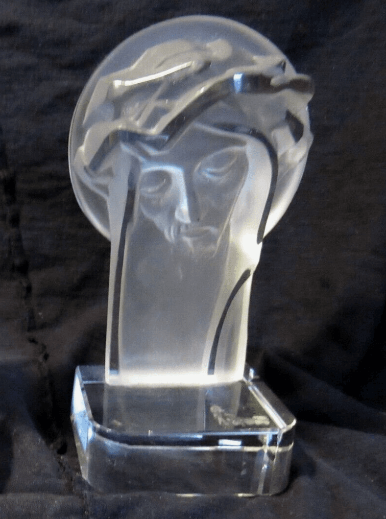 Vintage DESNA Czech Frosted Crystal Jesus Christ Head Sculpture U57S