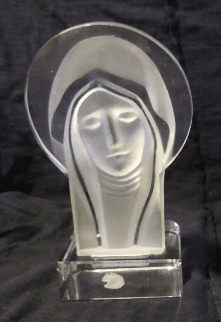 Vintage DESNA Czech Frosted Crystal Madonna Head Sculpture U58S