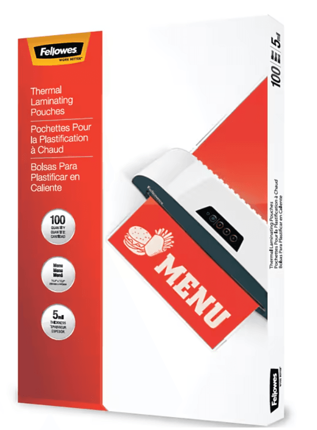 Fellowes Thermal Laminating Pouches Menu 5 mil 100/Pack 5746001 (Y55K)