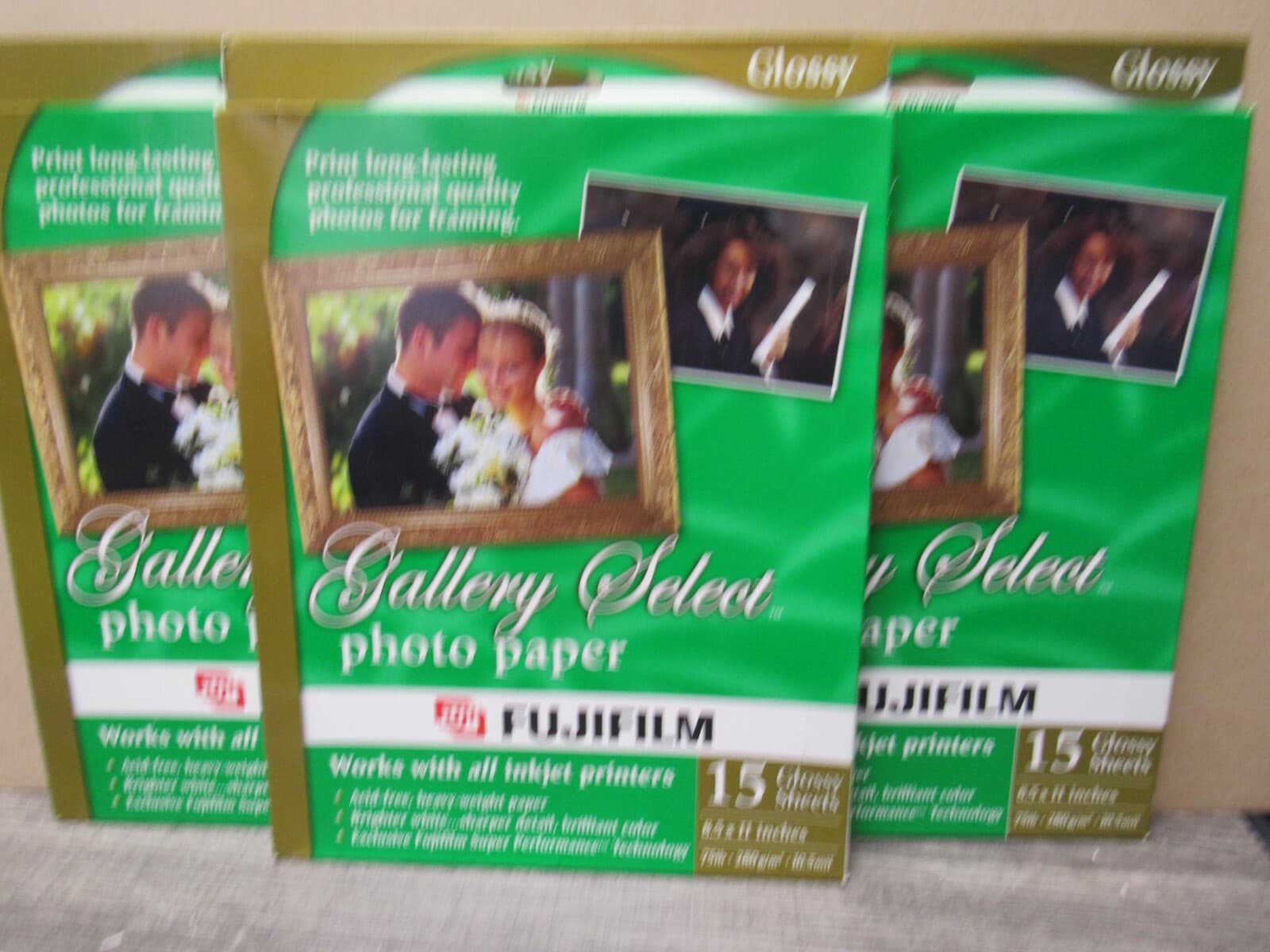 3 Fujifilm Gallery Select Photo Paper Glossy Sheets 8.5x11” Total 45 Sheets K18