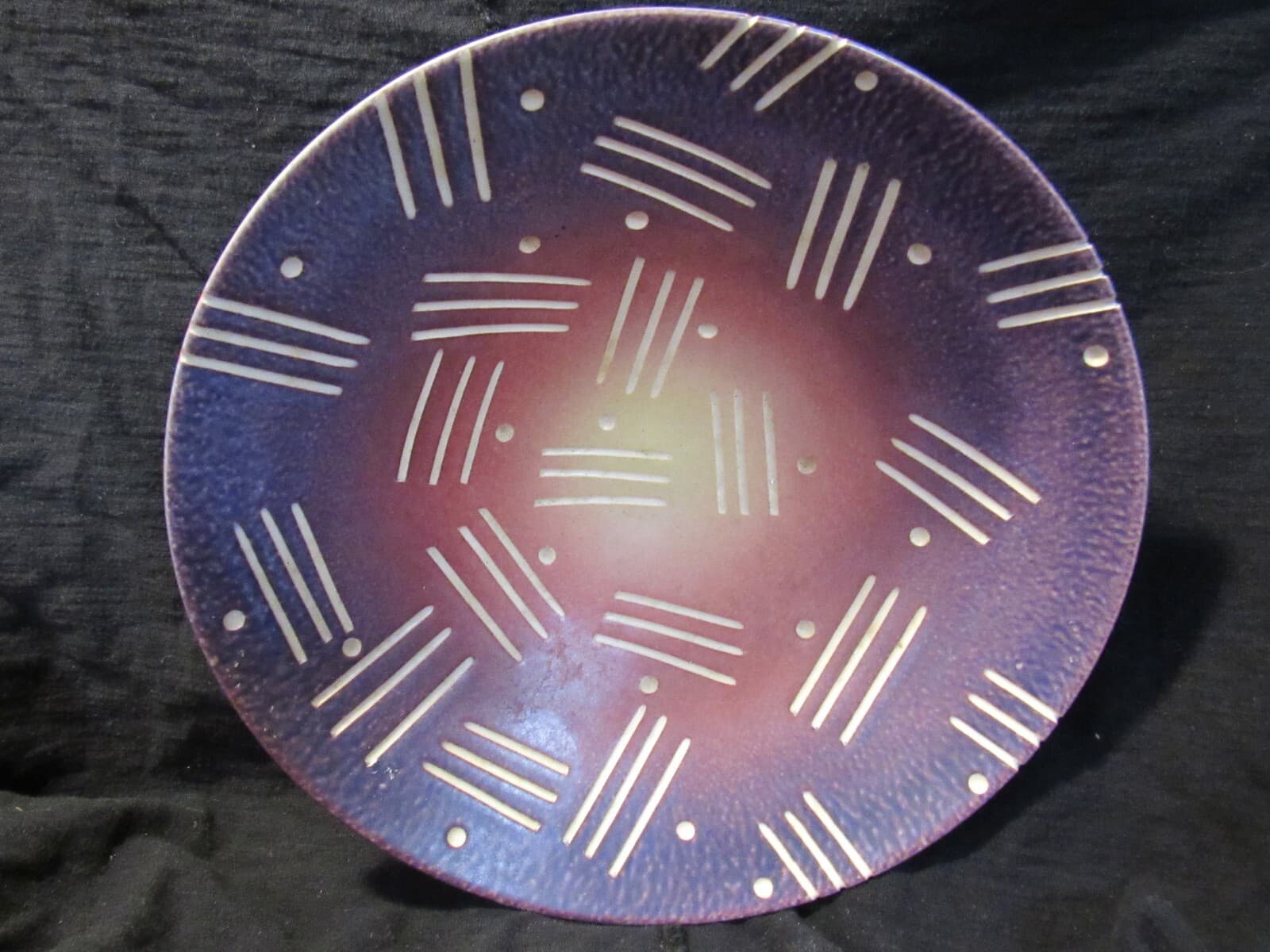 Wayne L Bates Stripe Line Ceramic Bowl signed Art Pottery 8 1/4" U60S