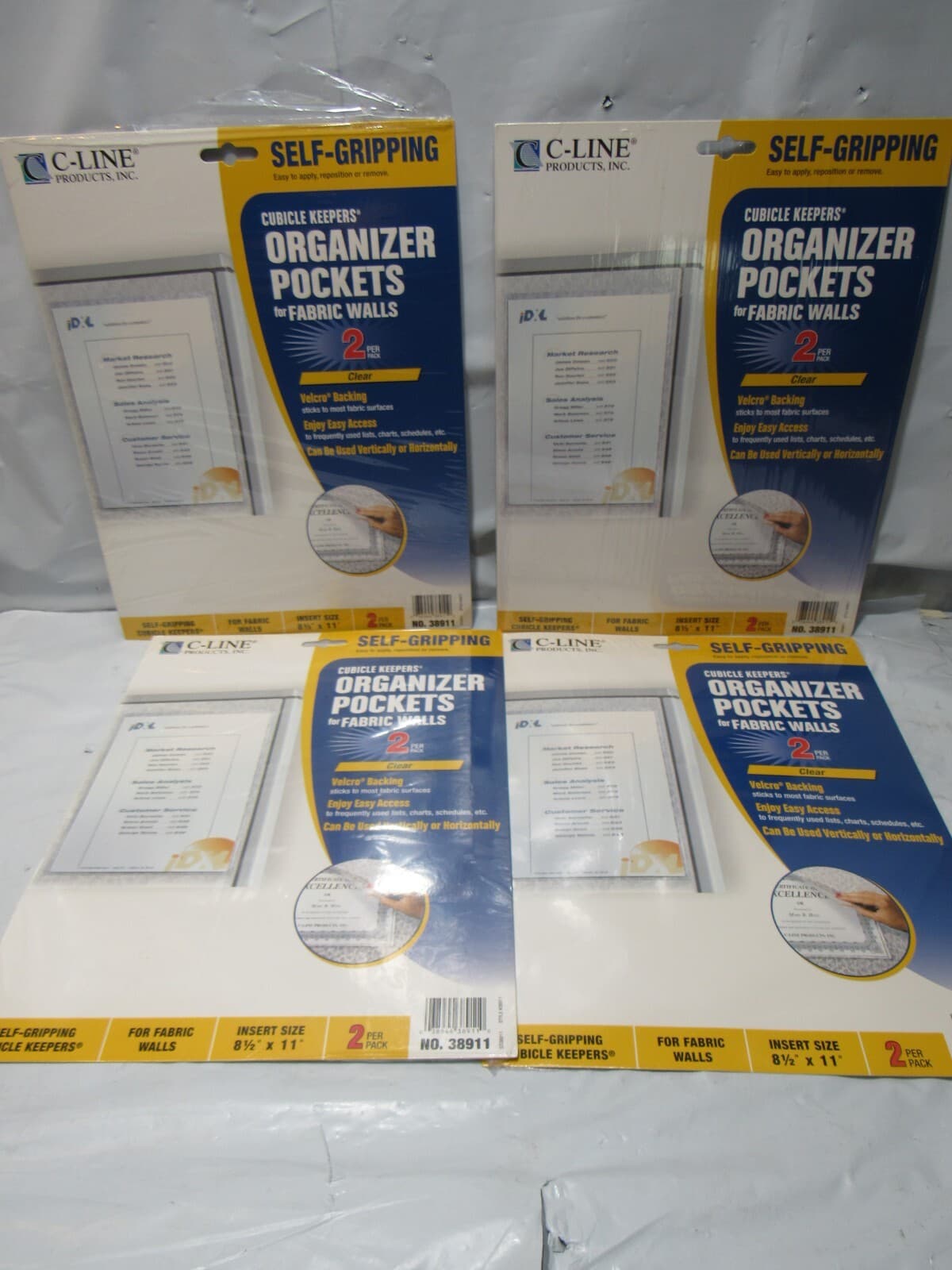C-Line Cubicle Keepers Wall Organizer Fabric Surfaces Clear 8.5" x 11" 8pc R60K