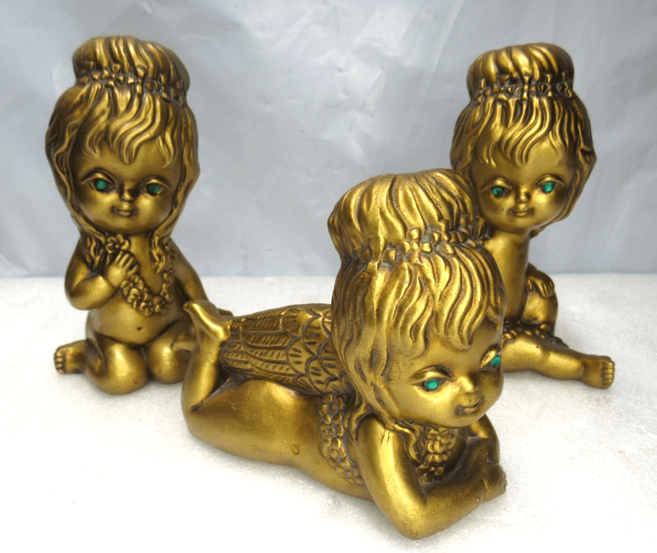 Vintage 70's Acker Art Pottery Angels Cupids Figure Hollywood Regency 6" (G19J)