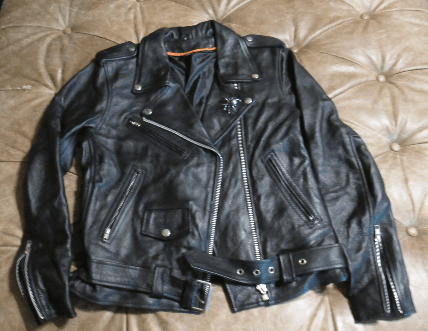 Milwaukee Biker Motorcycle Women's Black Leather Jacket W/ Belt Medium (B16M)