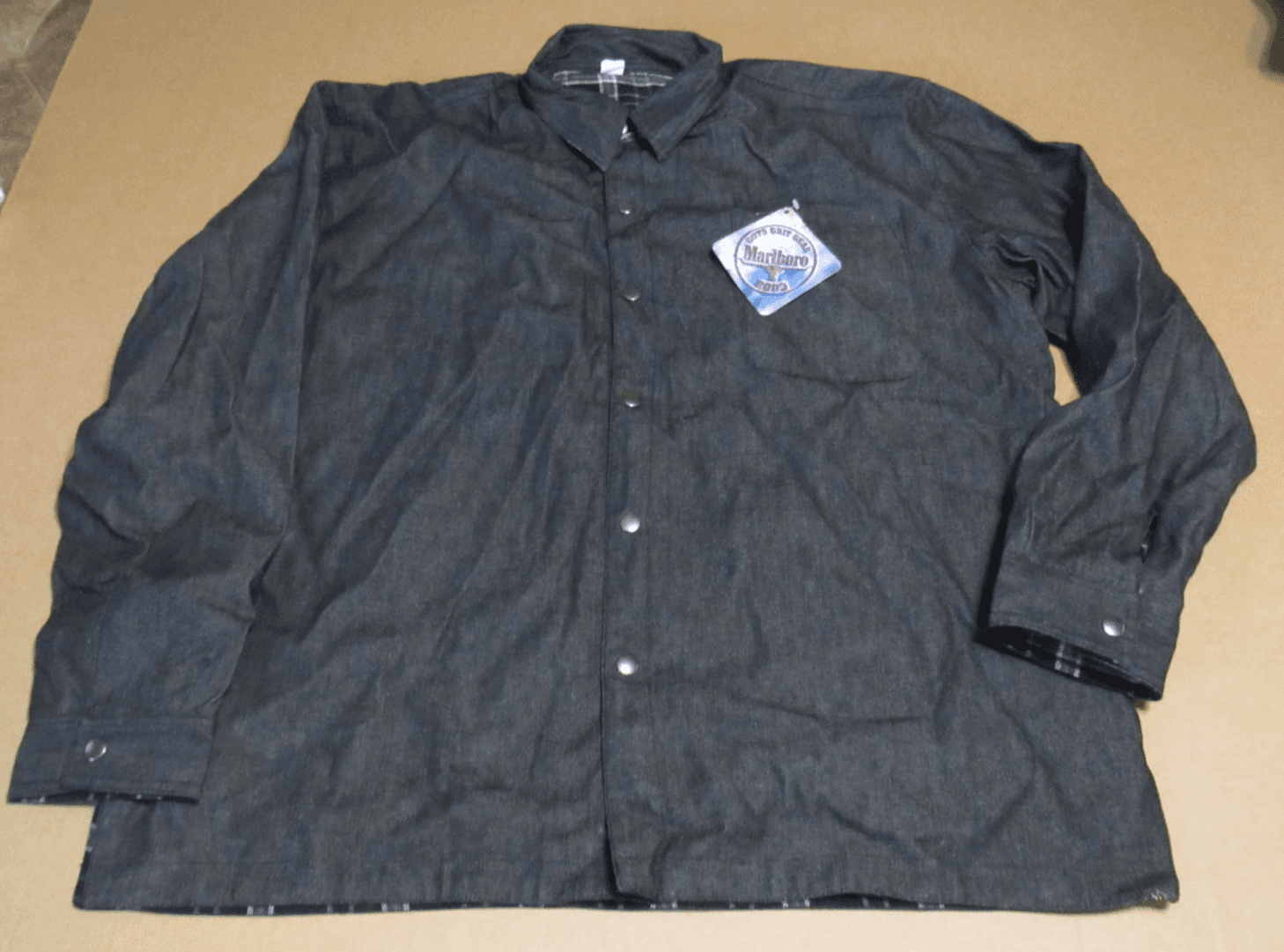 Marlboro Gear 2003 Gray Black Denim Flannel Lined Jacket Reversible SZ XL T83JJ