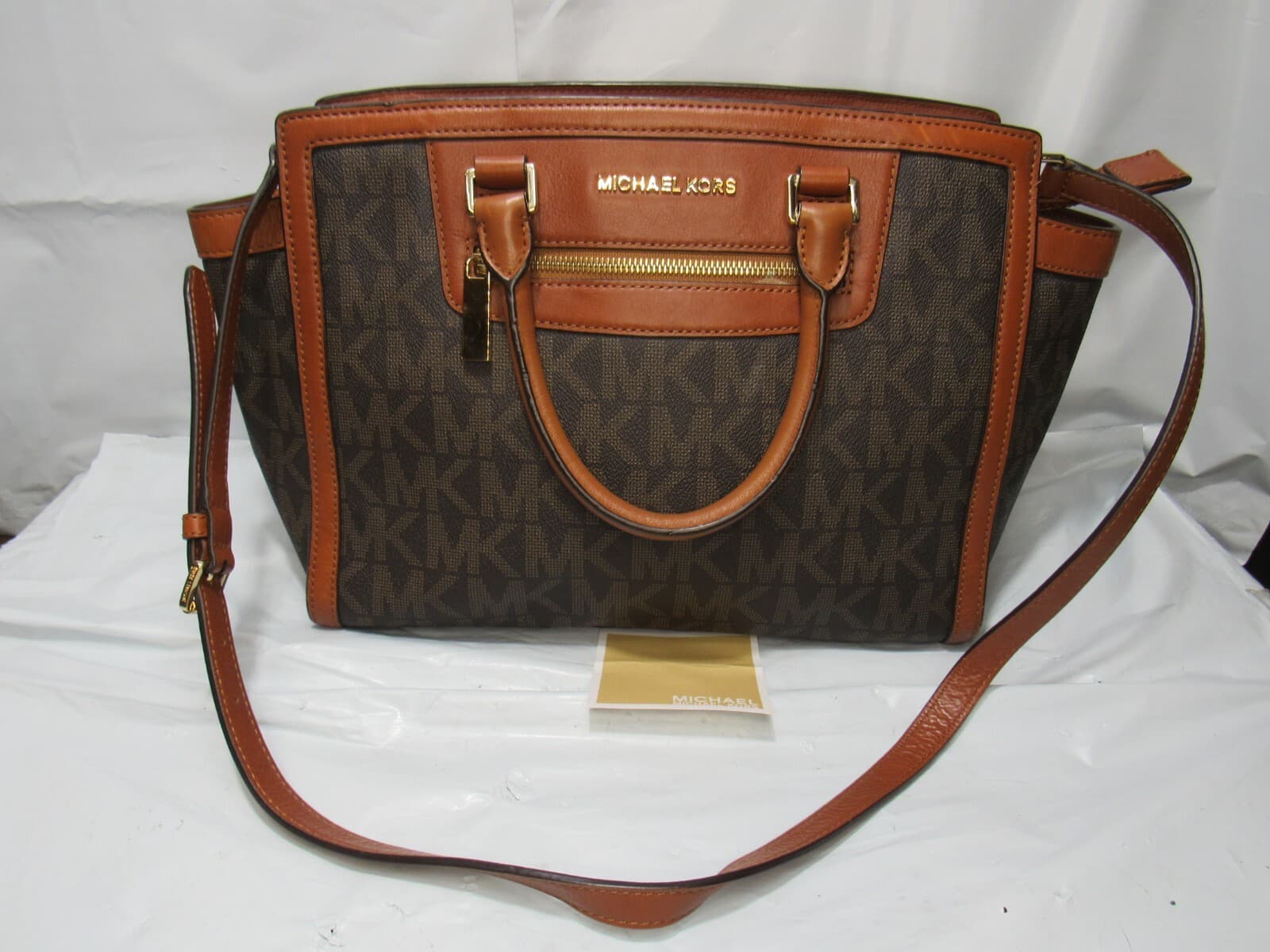 Michael Kors Large Selma Signature Logo Satchel Handbag Brown (P29M)