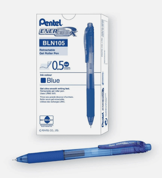 12 Pentel BLN105C 0.5 mm EnerGel-X Retractable Gel Pen - Blue Ink New E99K