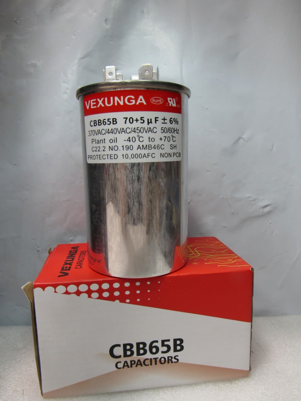 VEXUNGA 70/5uF AC Capacitor 70 5 uF MFD 370/440/450 VAC CBB65B J47K