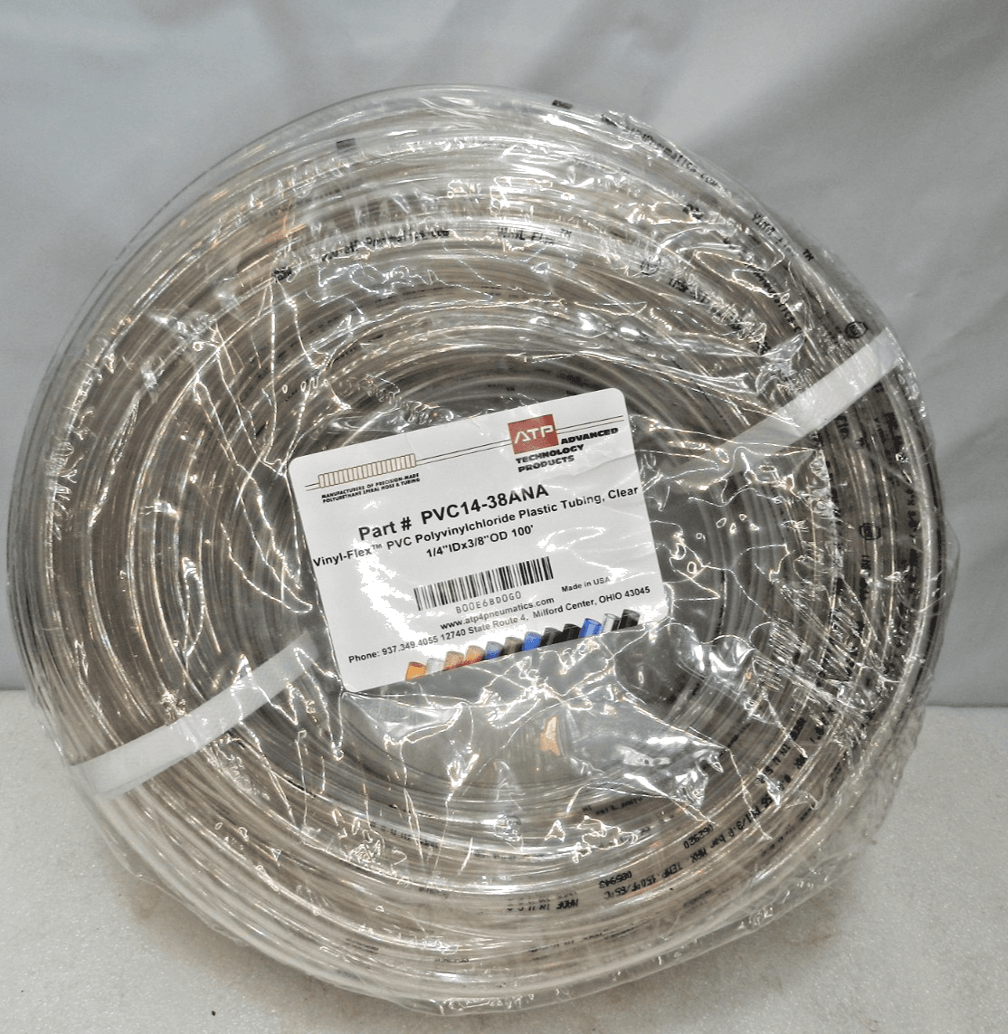 ATP Vinyl-Flex PVC Plastic Tubing PVC14-38ANA 1/4''ID x 3/8''OD 100' Clear (L10K