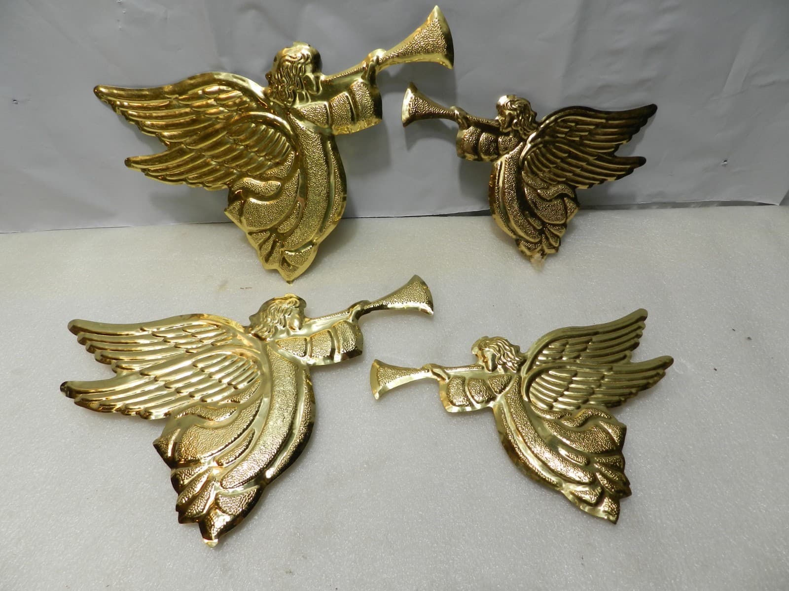 VTG Home Interiors Lot Of (3) Gold Tone Metal Angels Wall Hangings B42J
