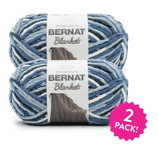 2 Bernat Blanket #6 Super Bulky Polyester Yarn Faded Blues 10.5oz/300g Each L30K