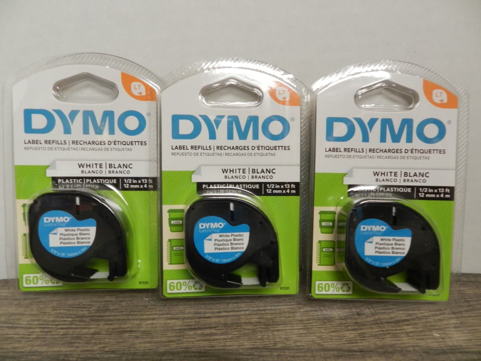 3 Dymo LetraTag 91331 Label Maker Tape, 1/2"W, Black On White C4K