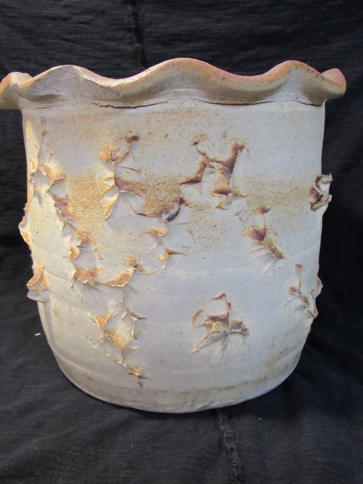 Handmade Textured Pinch Clay Planter Flower Pot 7 1/2" Tall (U68S)
