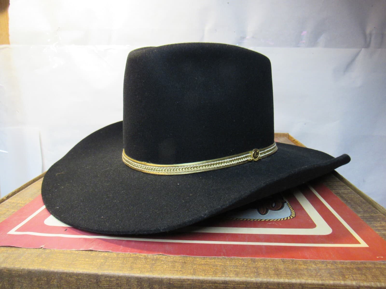 Vintage CHARLIE 1 HORSE Custom Designed Black Cowboy Hat Fur Blend 21"-22" (K38K