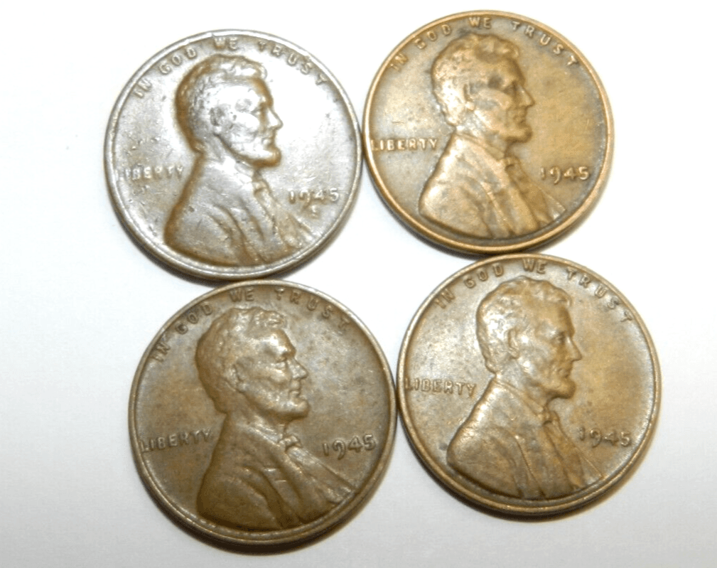 4 - 1945 No Mint Mark Wheat Penny Circulated Unpolished/Ungraded M31K