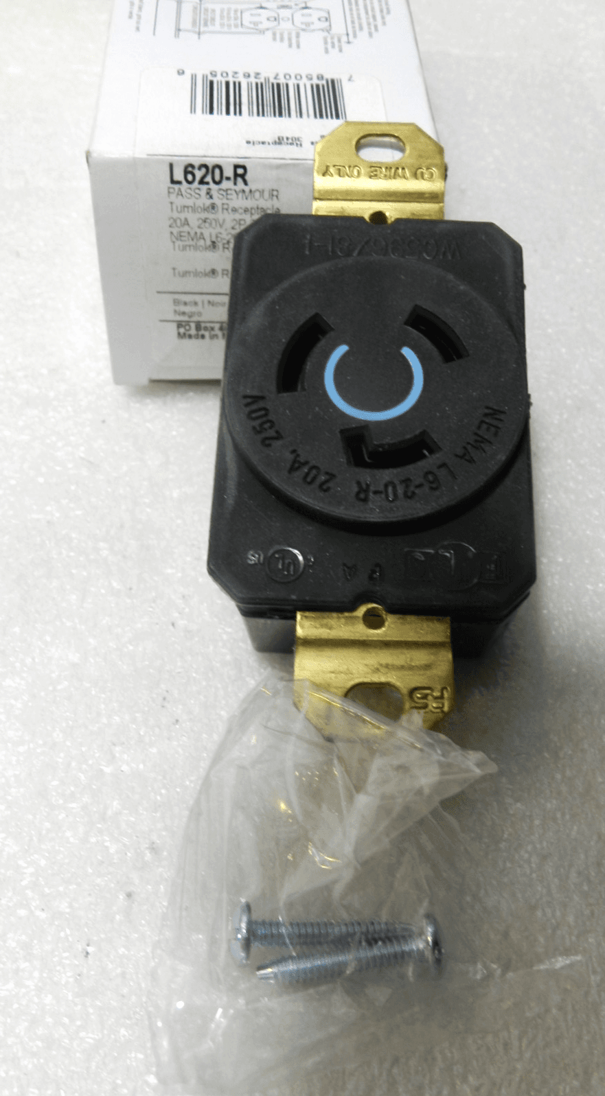 Pass & Seymour L620-R Turnlok Receptacle Twist Locking Outlet 20A 250V 2P 3W D3