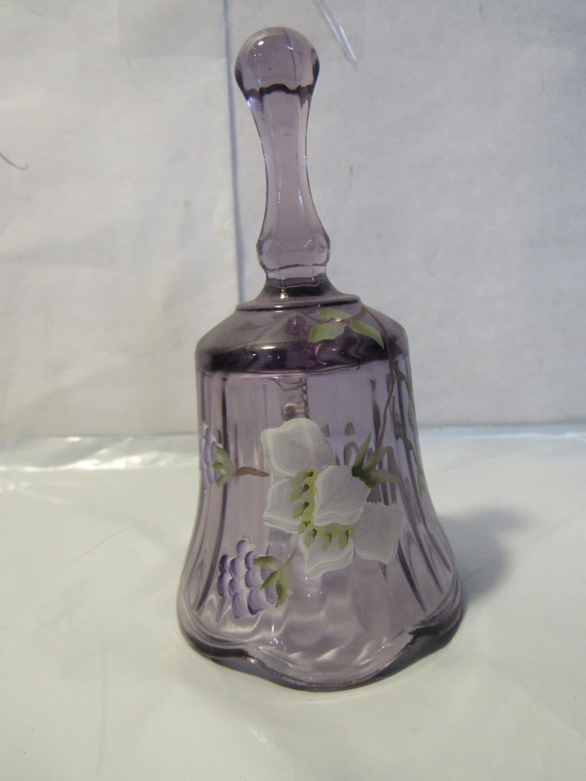 Fenton Glass Purple Bell Hand Painted Flowers Label Signed C Riggs Z57M