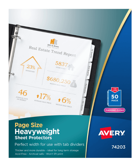 Avery Page Size Heavyweight Sheet Protectors 8.5" x 11" Diamond Clear 50 CT G88K