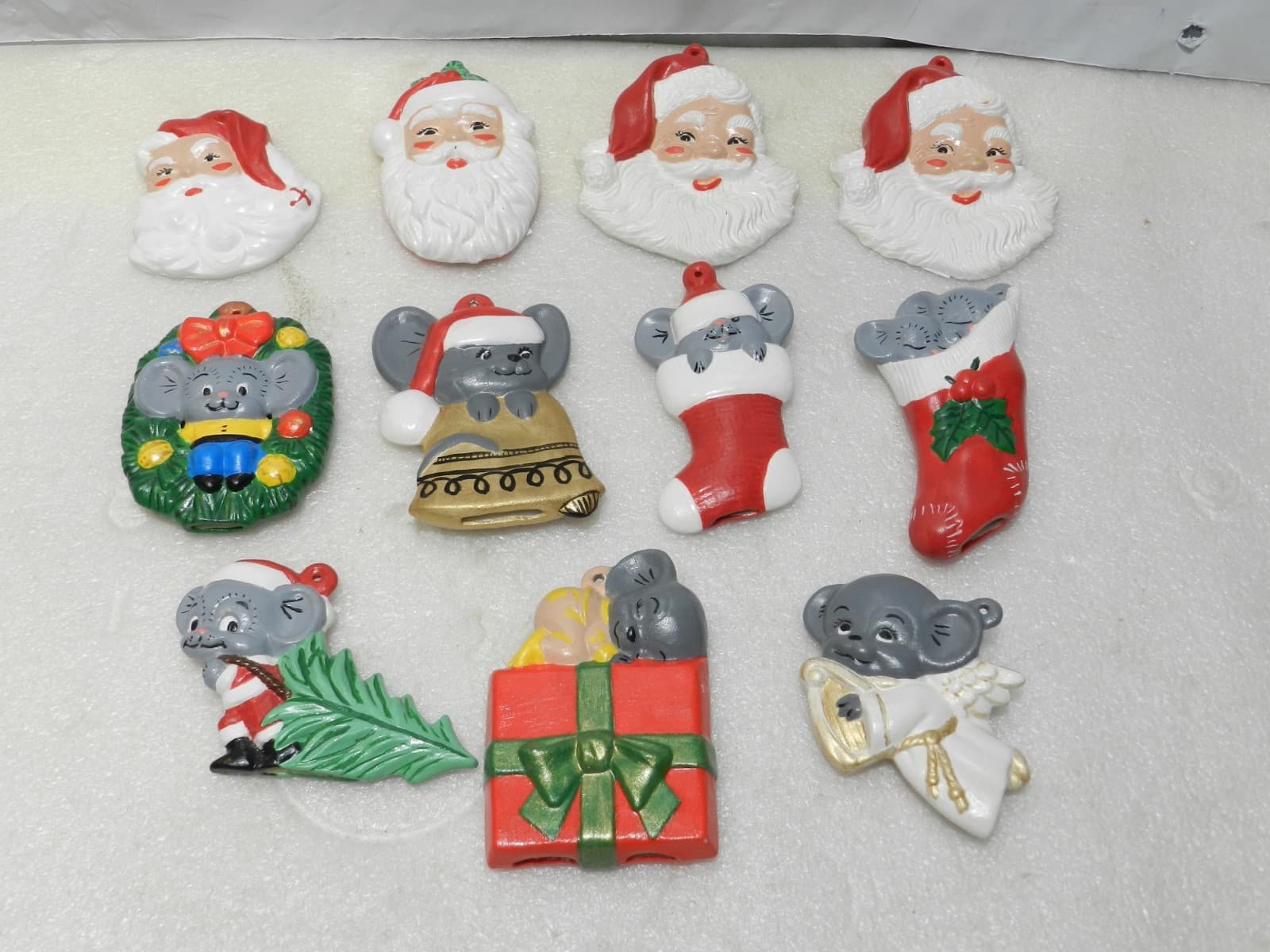 Vintage Mouse/Santa Ceramic Christmas Tree Ornaments Hand Painted 83 - 86 (Y83M