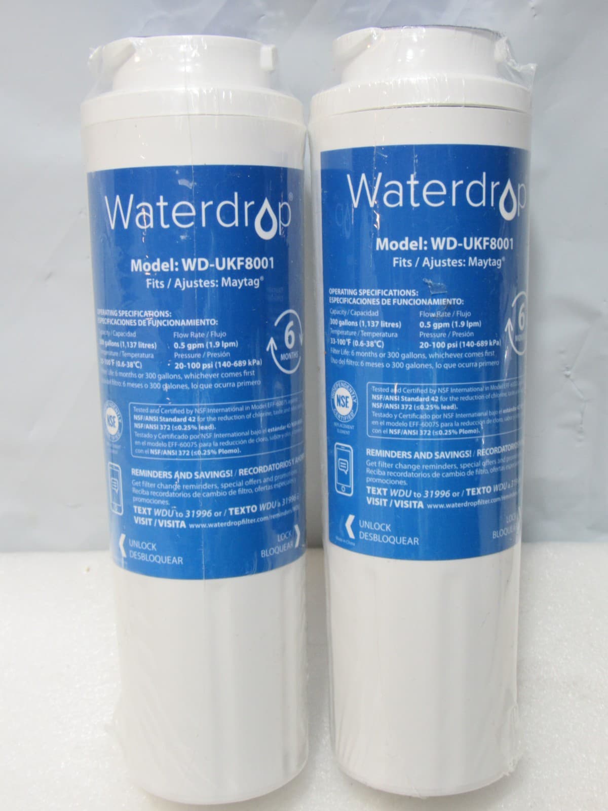 2 Waterdrop UKF8001 Refrigerator Water Filter Replacement for Maytag (F64J)