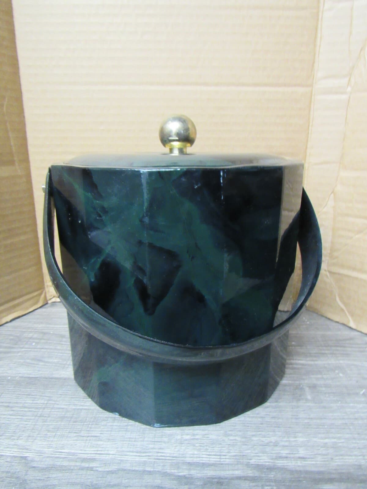 Vintage George Briard Dark Green Vinyl Ice Bucket Padded Top (J)