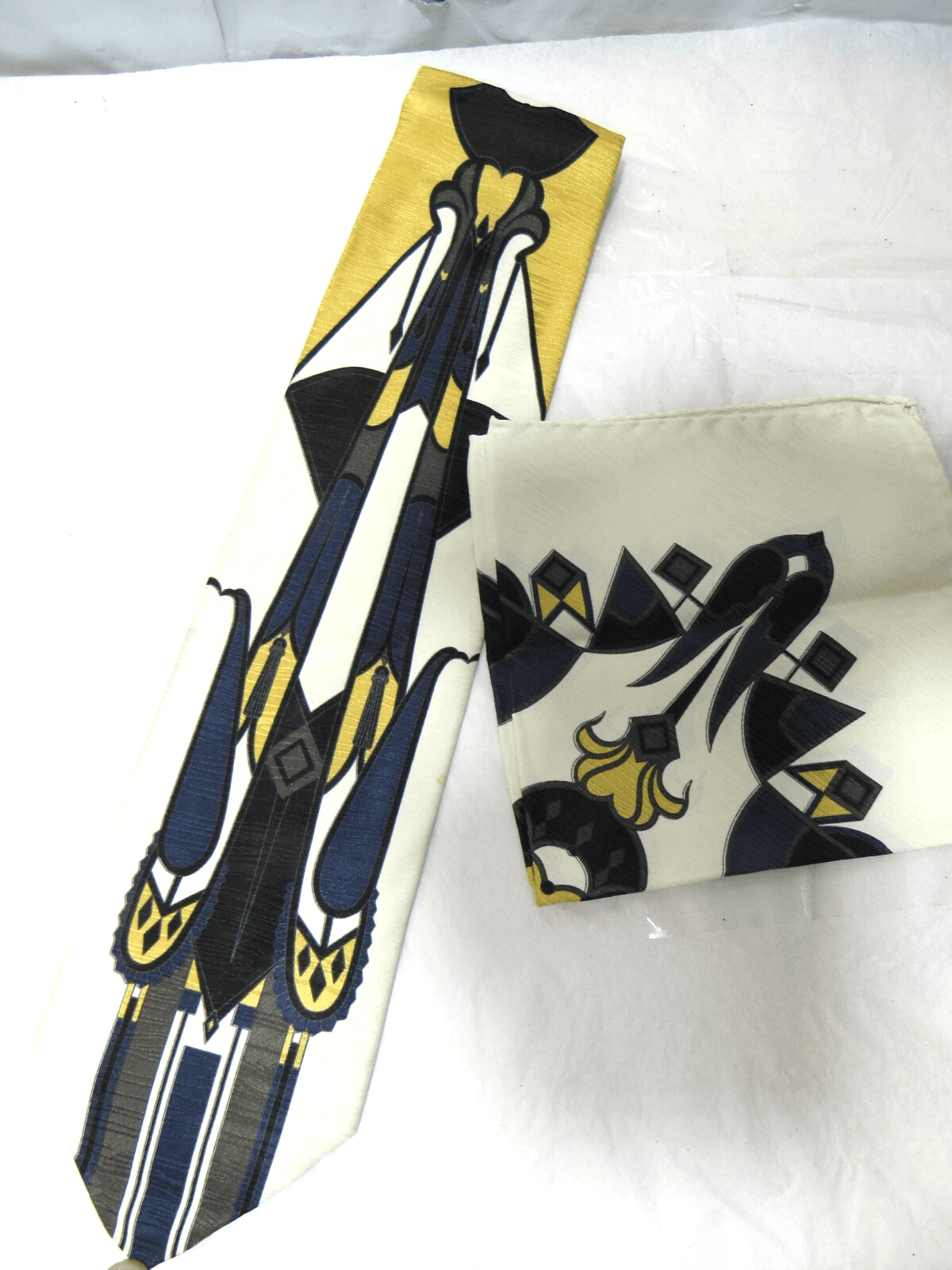 Emilio Romano Mens 100% Silk Neck Tie Navy Gold Geometric Handmade In Italy S7K