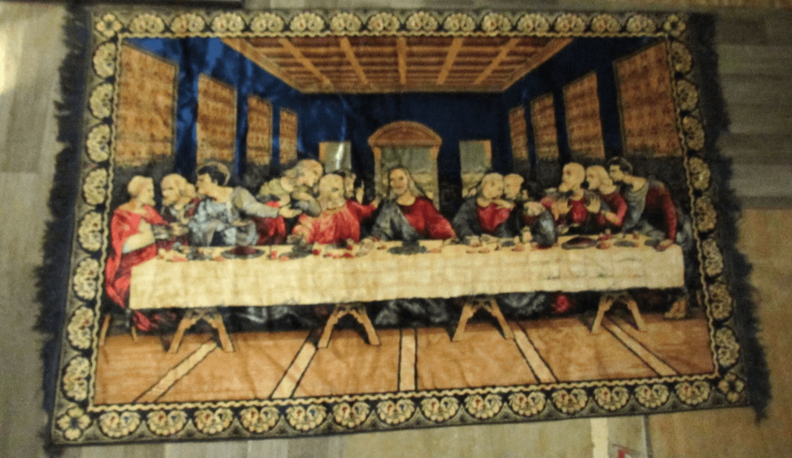 Vintage Da Vinci's Last Supper Velvet Tapestry Fringe Wall Hanging 48”X 72” F66J