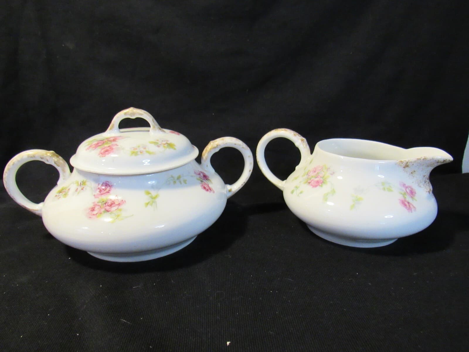 Vintage Limoges Martin Freres Bros Pink Floral China Cream Sugar J5K