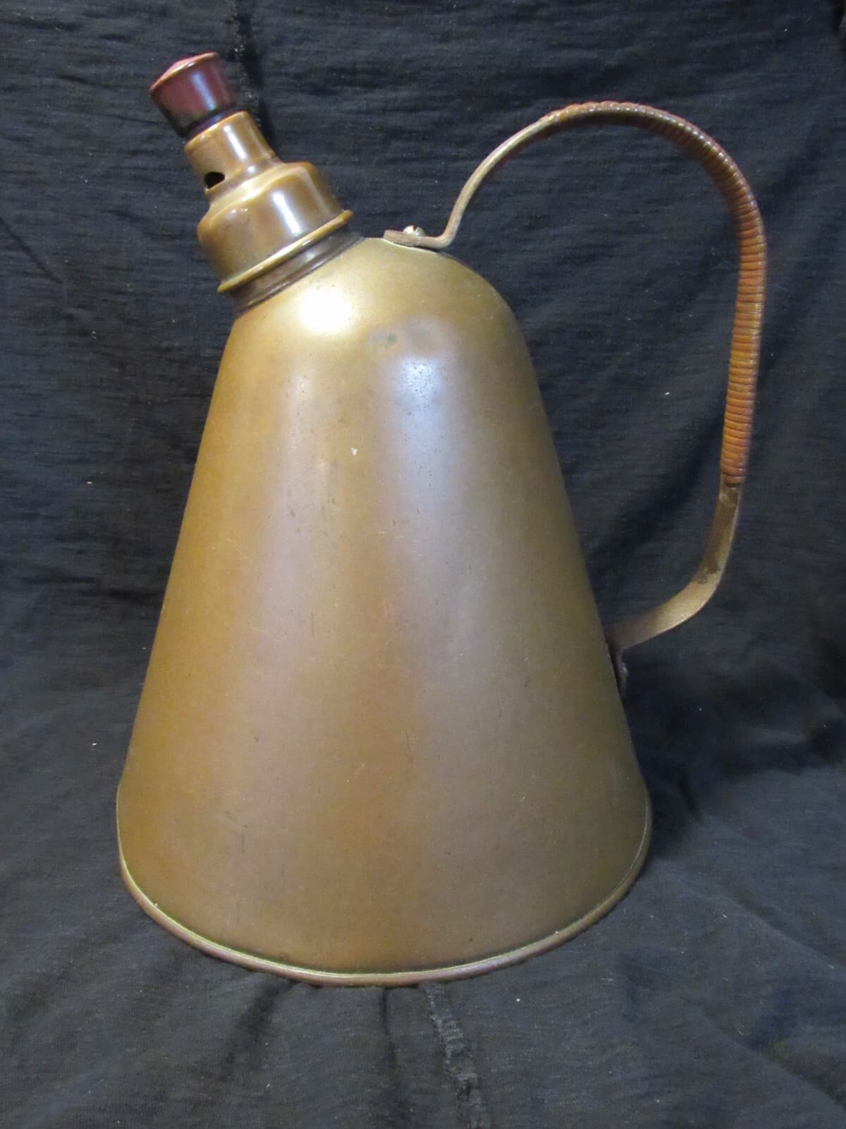 Rare Antique Revere Copper Tea Water Kettle Pot Wicker Handle U55S