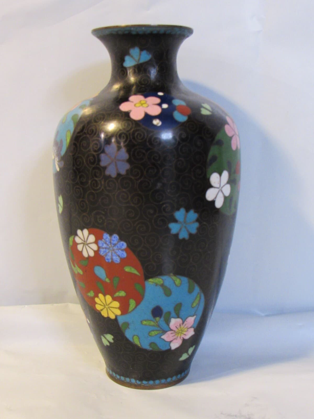 Chinese Canton Enamel & Cloisonne Baluster Vase Hand Painted Copper Y5S