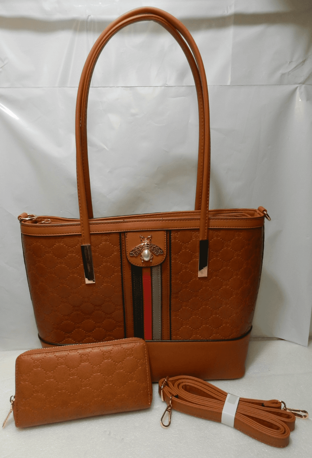 NEW Diophy Women's Vegan Leather Brown Handbag w/ Strap & Wallet (X2K)