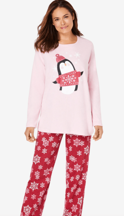 Dreams & Co. Womens Plus Size Petite Long Sleeve Knit Pj Set Pajamas Sz 3X B39K