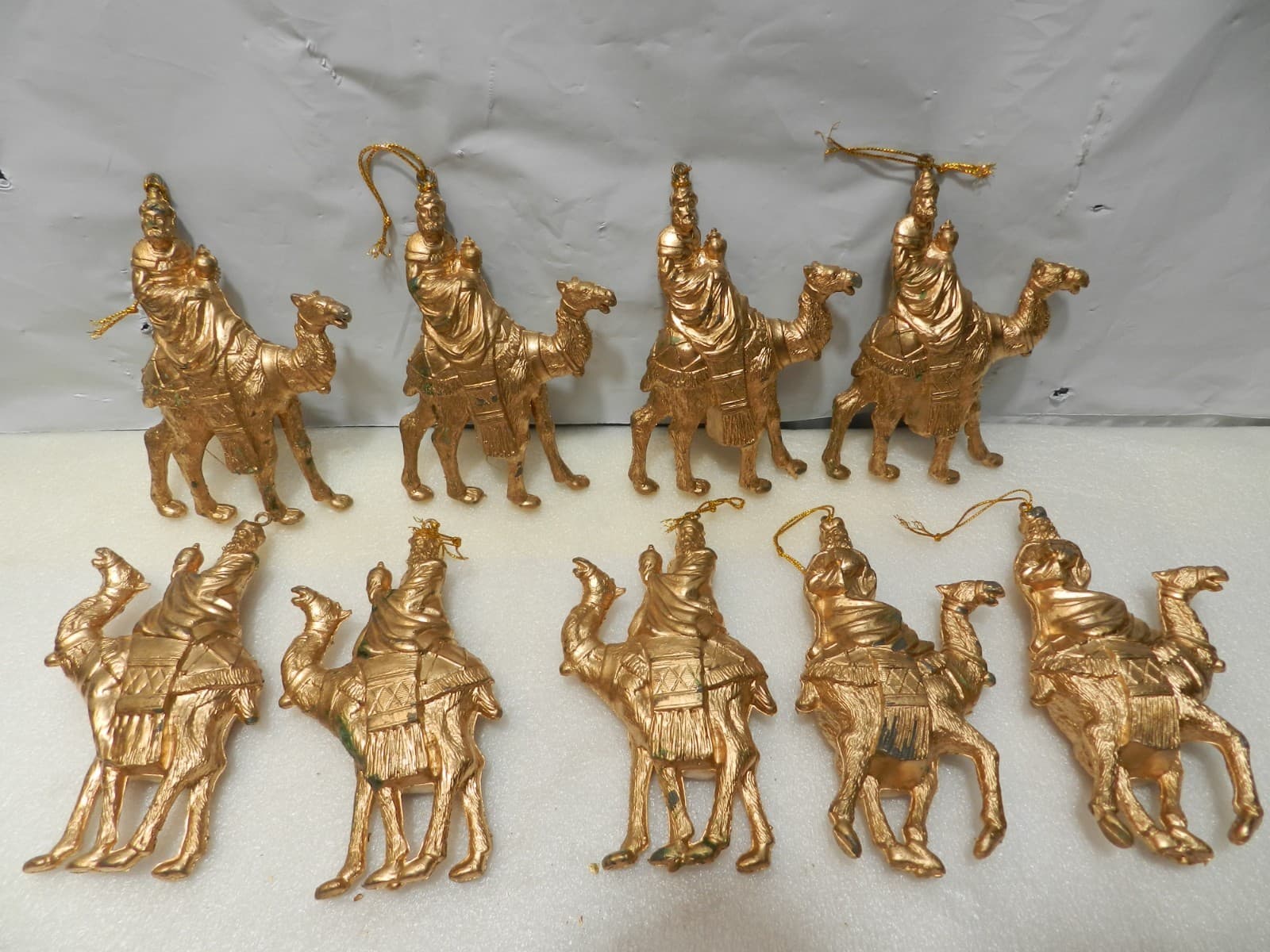 9 Vintage Plastic Bradford Wisemen Christmas Ornaments Gold 5 1/2" (Z6M)
