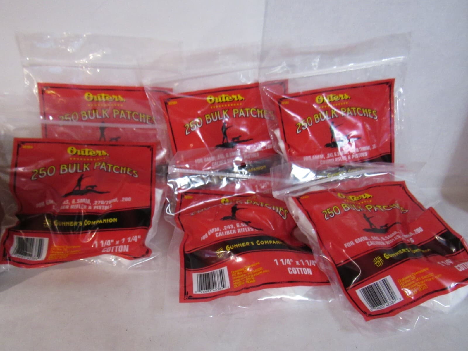 6 - OUTERS Bulk Patches 23-28Cal 250ct 42384 Cotton 1-1/4" x 1-1/4" j27K