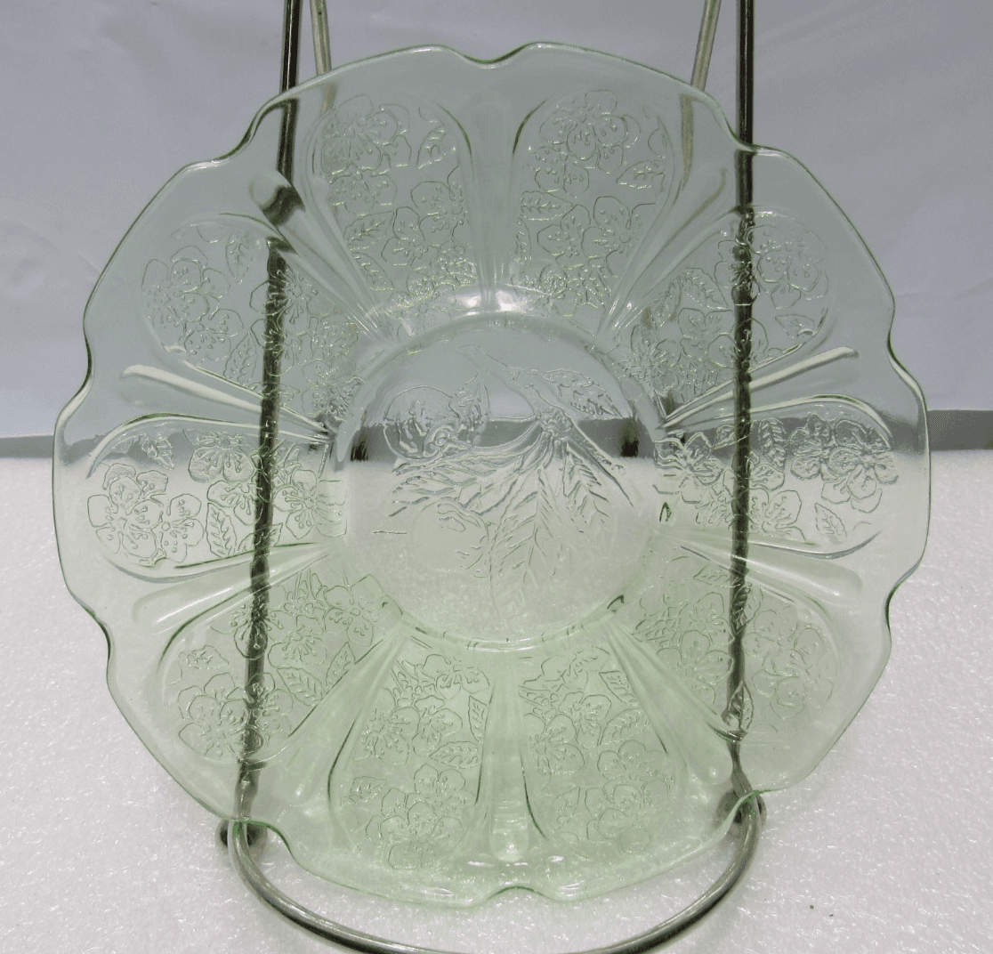 Vintage Depression Uranium/Vaseline Glass Scalloped Saucer 5.5" Floral S95JJ