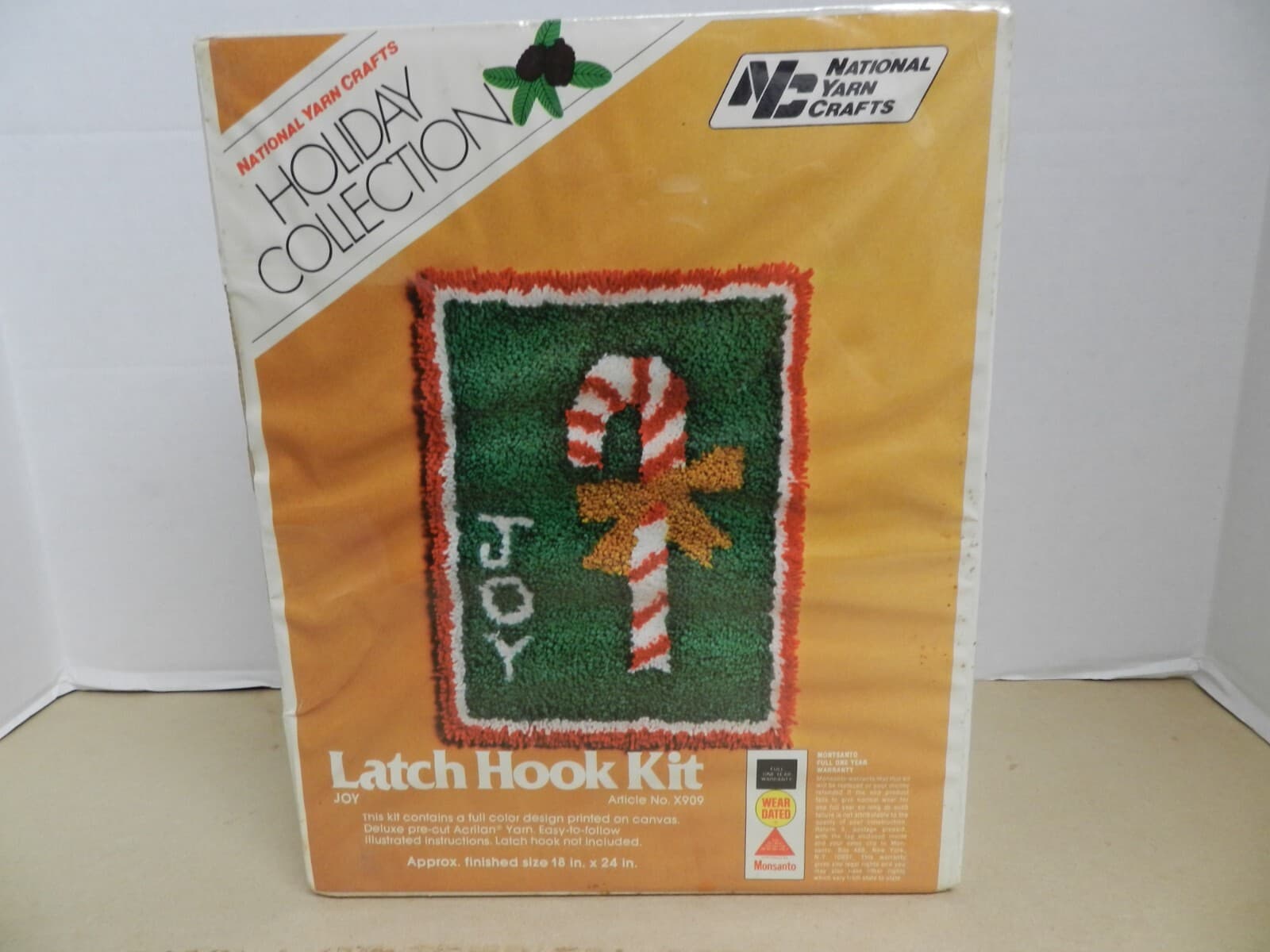 National Yarn Crafts Latch Hook Kit X909 Joy Candy Cane Sealed 18'x24" B62J