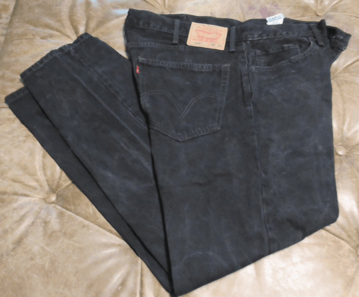 Vintage 90s Mens Levis 505 38x30 Blank Red Tab Black Denim Jeans Straight V92JJ