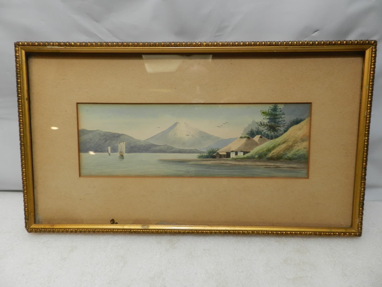 VTG Japanese Watercolor Landscape Mount Fuji Framed Satta or Y. Matsumoto? L70S