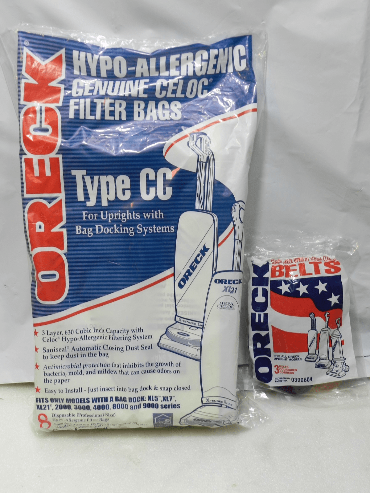 6 Allergy Bags for Oreck XL15 XL7 XL21 Upright Vacuum Type CC & 1 Belt (B88K)