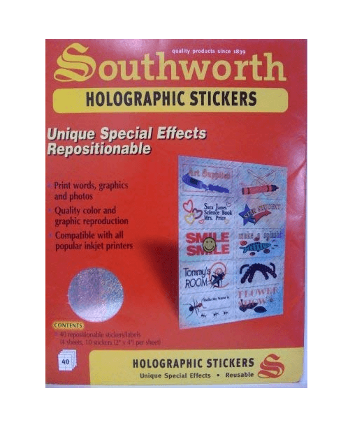 Southworth Holographic Stickers 40 Repositionable Stickers/Labels New (K)
